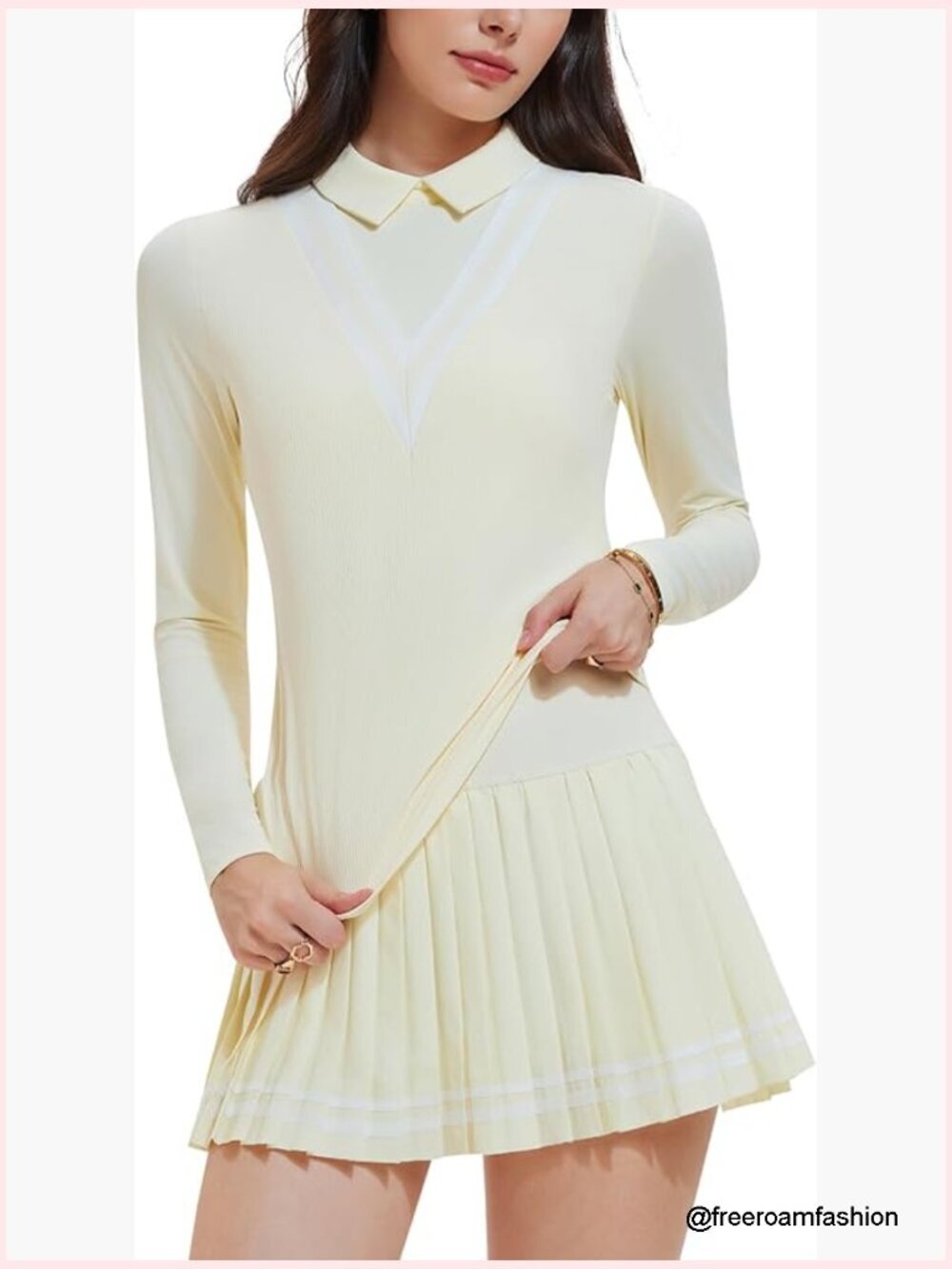 Long Sleeve Polo & Pleated Skort 2-Piece Tennis Set